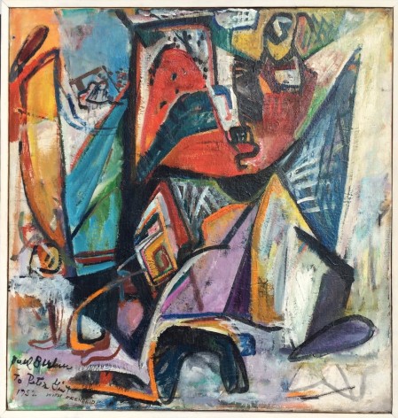 Image of white stick frame on &quot;Composition&quot; painting by Paul Burlin.
