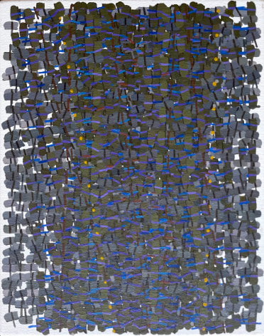 Image of Sara Sands 2018 painting &quot;Twilight&quot;, an abstraction in blacks, blues and grays.