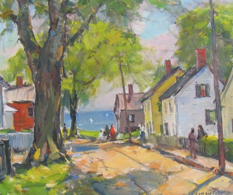 Sold oil painting by Carl William Peters entitled &quot;New England Village&quot;.