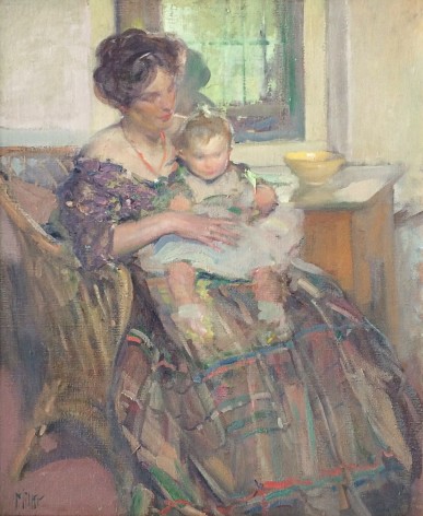 Image of impressionist oil painting by Richard E. Miller titled &quot;Mother and Child&quot;.