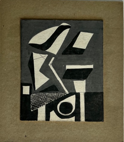 Image of black and white untitled abstraction (005) by Vaclav Vytlacil mounted on cardboard.