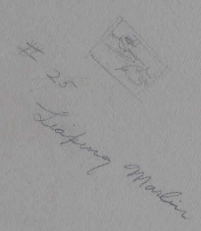 Image verso inscription on watercolor painting Leaping Marlin by artist John Whorf.