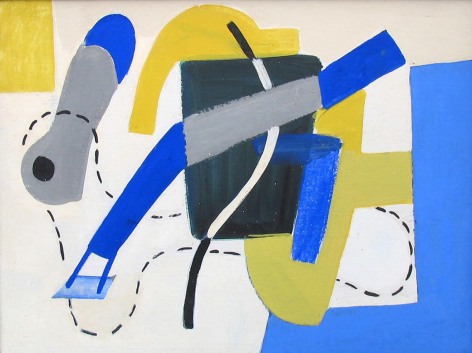 Image of Vaclav Vytlacil's 1938 abstraction in blue, yellow, gray and black.