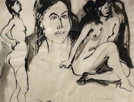 Image of sold ink drawing of three female figures by Miriam Laufer.