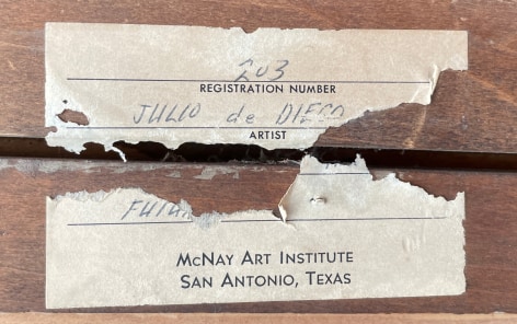 Image of label verso fragment from McNay Art Institute on &quot;Blueprint of the Future&quot; painting by Julio De Diego.