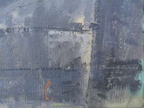 Image of signature and date on 1964 painting &quot;Fasnacht&quot; by Hans Burkhardt.