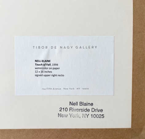 Image of Tibor de Nagy Gallery label and artist's stamp on verso of Touch of Fall painting.