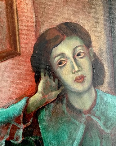 Image of face detail on Julio De Diego's painting &quot;Girl in Interior.