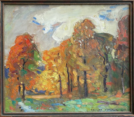 Image of frame on Vaclav Vytlacil's Fall Landscape painting.