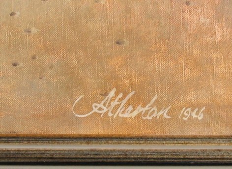 Image of signature on oil &quot;Aged Form&quot; by John Atherton.