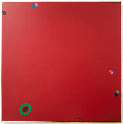 Image of thin stick frame for &quot;Untitled - Red with Floating Dots&quot; painting by Naohiko Inukai.