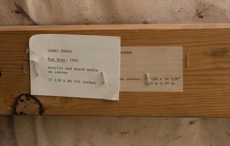 Emmerich Gallery labels verso on Rum Boat by Larry Poons.