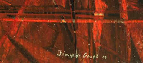 Image of signature and date on Untitled 1963 abstract painting by Jimmy Ernst.