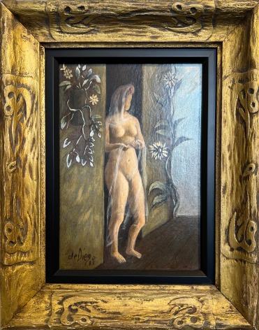 Image of gold frame on painting &quot;Girl in Doorway&quot; by Julio De Diego.