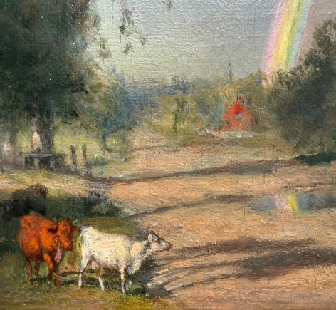 Close up of cows on "Rainbow" painting by Seymour Joseph Guy.