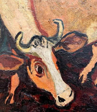 Image of close-up detail of the Happy Farmer painting by Gregorio Prestopino.