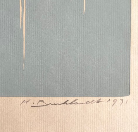 Signature image of untitled (027) lithograph in light blue by Hans Burkhardt.