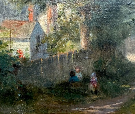 Close up of children playing in "Rainbow" painting by Seymour Joseph Guy.