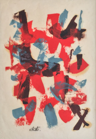 Image of sold untitled abstract painting in reds, blues and browns by John Von Wicht.