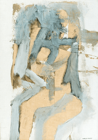 Image of sold untitled abstract 1965 painting by Conrad Marca-Relli in cream, gray and white.