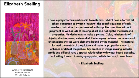 Image of artist statement by Elizabeth Snelling for the exhibition &quot;Object Matter&quot; at Caldwell Gallery Hudson.