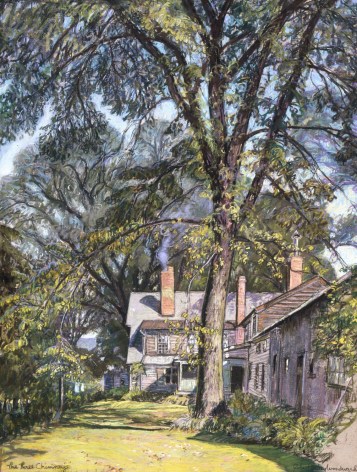 Sold pastel of three chimneys by Robert Strong Woodward.