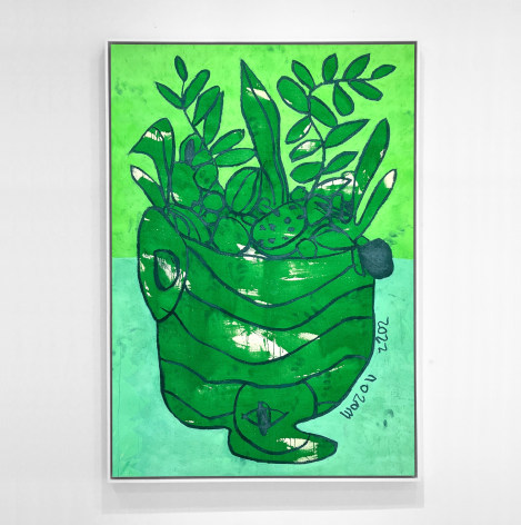 Brintz Gallery, Corey Mason, Green Eye, 2022, Pigment on primed canvas, 58 x 39 x 2 inches, 147.3 x 99.1 x 5.1 centimeters Framed, Unique Art