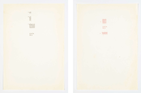 Emilio Prini, Untitled, 1974, drawings with Olivetti 22, pastel, 29,7 x 21 cm (each)