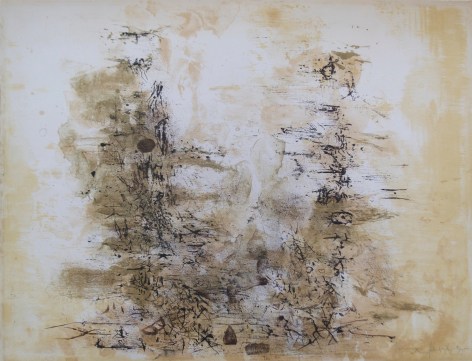 Zao Wou-Ki, 1921 - 2013, Two Trees, 1955, Lithograph in Colors, H 19.75&quot; x W 26&quot;, Signed and Dated Lower Right - &quot;Zao Wou-Ki 055&quot;