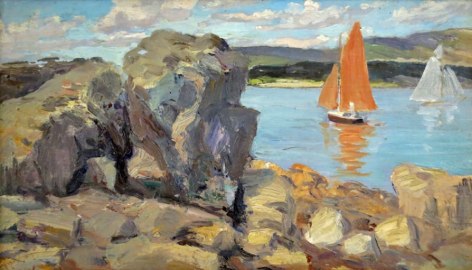 Orlando Rouland On the Rocks, Sutton's Island, Maine 1904 Oil on board 5.5 x 9.25 in. (14 x 23.5 cm.)