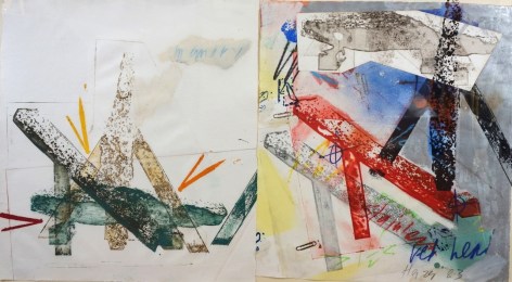 Michael Heizer, born 1944, Untitled 1983, Collage with Photo Silkscreen, Oil Pastel and Colored Ink on Paper, H 26&rdquo; x W 46&rdquo;, Signed and Dated Lower Right &ndash; &ldquo;Heizer &lsquo;83&rdquo;