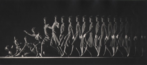 Ralph Bartholomew, Woman Falling, ​c. 1940. Multiple exposures of show a woman advancing across the frame from right to left, walking and then falling to the floor.