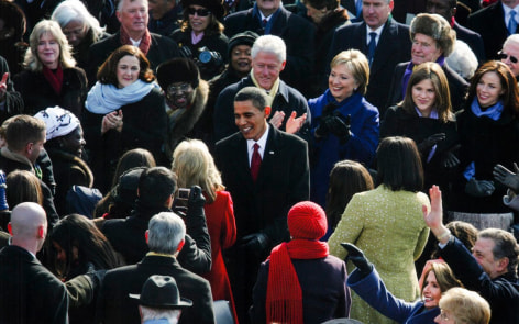Barack Obama is greeted by Jill Biden, former&nbsp;presidents, members of the senate and the congress as the ceremony gets underway in which Mr. Obama is inaugurated as the 44th President of the United States and the first African American to hold the office,&nbsp;2009.