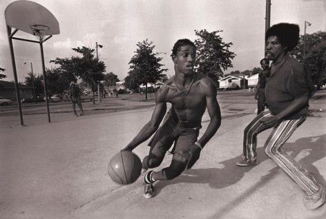 03. Cole Park Basketball: Young men playing pickup basketball in Martin Luther King Jr. Park on the Southside of Chicago, 1970.