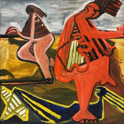 Abstract painting of two figures