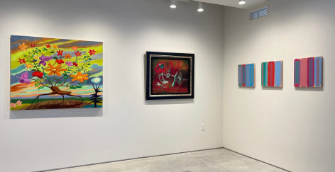 Installation shot of the exhibition featuring works by JOANNE CARSON, ENRICO DONATI, and DOUG OHLSON