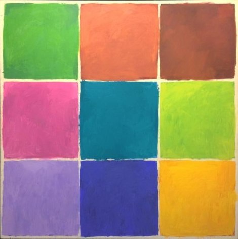 Abstract painting with nine squares on a grid
