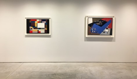 Two paintings installed on a white wall at the Washburn Gallery