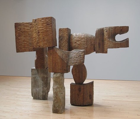 George Sugarman, Cornerstone, c. 1959, carved wood and cement,            55 x 75 x 44 in.