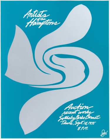 A blue and grey poster by Jack Youngerman advertising &quot;Artists of the Hamptons,&quot; an auction at Sotheby's Parke Bernet.