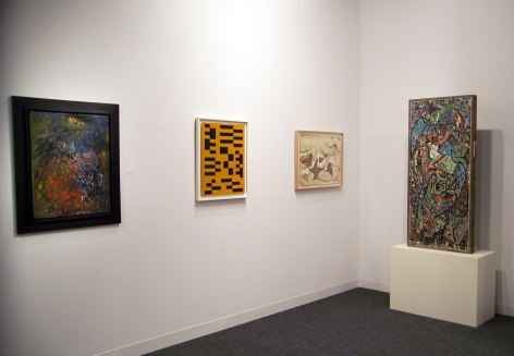 (From left) Milton Resnick, Untitled, 1959, oil on paper mounted on board, 26 x 20 in., Leon Polk Smith, &quot;Black and Orange on Paper,&quot; 1945, oil on board, 23 1/4 x 18 in., Conrad Marca-Relli, Untitled (F98), c. 1960, oil and collage on paper, 19 3/4 x 25 3/4 in., Jackson Pollock, Untitled, c. 1938-41, mosaic tesserae, 54 x 24 in. CR325