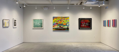 Installation shot of the exhibition featuring works by ALICE TRUMBULL MASON, CLAUDE CARONE, JOANNE CARSON, ENRICO DONATI, and DOUG OHLSON