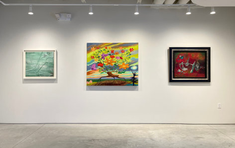 Installation shot of the exhibition featuring works by CLAUDE CARONE, JOANNE CARSON, ENRICO DONATI