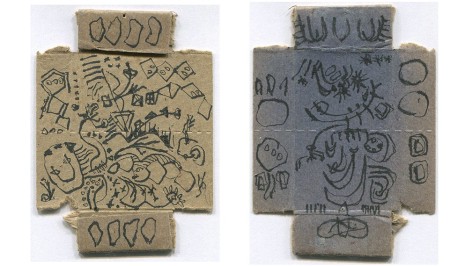 Jackson Pollock Untitled, c. 1952-56, Recto: ink on beige matchbox cardboard, Verso: ink on blue matchbox cardboard,