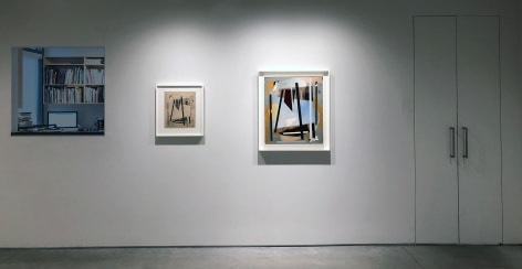 A drawing and corresponding painting by Alice Trumbull Mason hanging on a white wall
