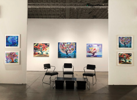 Installation view of EXPO CHICAGO, Washburn Gallery, Booth 204, solo presentation of nwe paintings, collages and drawings by JoAnne Carson.