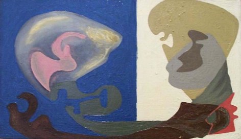 David Smith, Untitled (Head, Blue &amp;amp; White), 1934, oil on cotton canvas, 14 x 24 in.