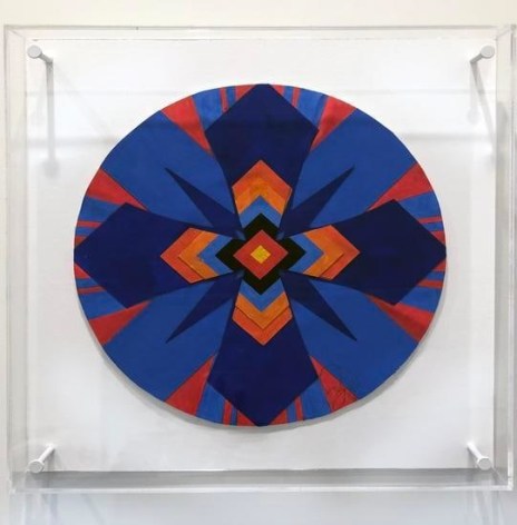 Jack Youngerman, Blues Ultra, 2008-2019, gouache/cut paper, 10 3/4 x 11 in., frame size: 14 x 14 in.