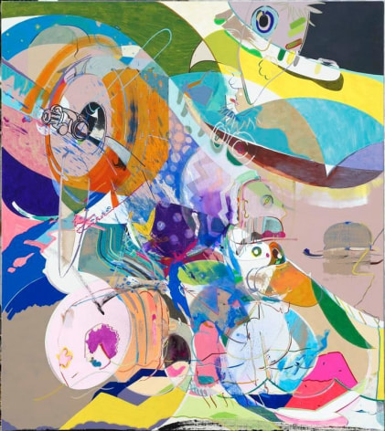 Young Do Jeong. Just around the riverbend, 2017-18. Acrylic, spray paint, color pencil, graphite and marker on canvas, 208 x 185 cm. Courtesy of the artist &amp;amp; PKM Gallery.