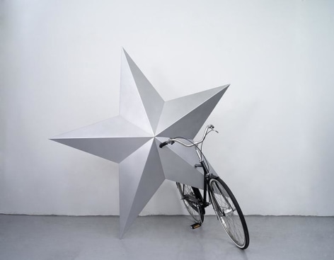 Wonwoo Lee. A riding we will go, 2014.&nbsp;Paint on stainless steel, and ready-made bicycle, 188 x 188 x 180 cm. Courtesy of the artist &amp;amp; PKM Gallery.